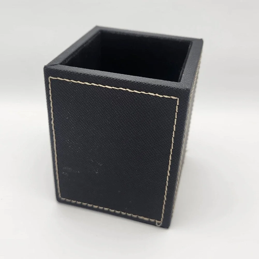 PU Leather Square Pen and Pencil Holder Desktop Stationery Box